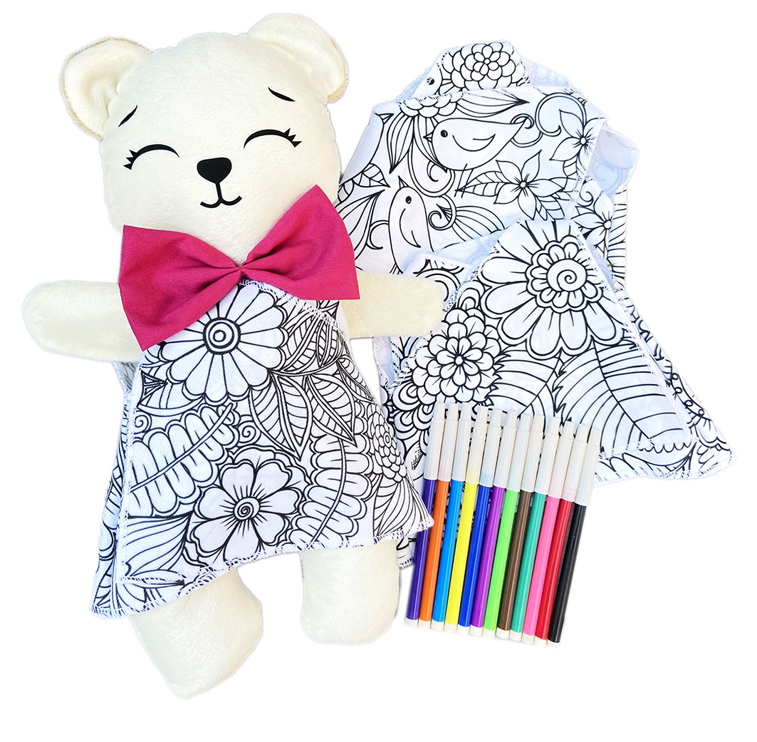 Foto 3 | Oso De Peluche Mandala 3 Vestidos Lavables Altus  Peluche Blanco Con Plumones Juguete Educativo