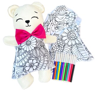 Foto 3 | Oso De Peluche Mandala 3 Vestidos Lavables Altus Peluche Blanco Con Plumones Juguete Educativo