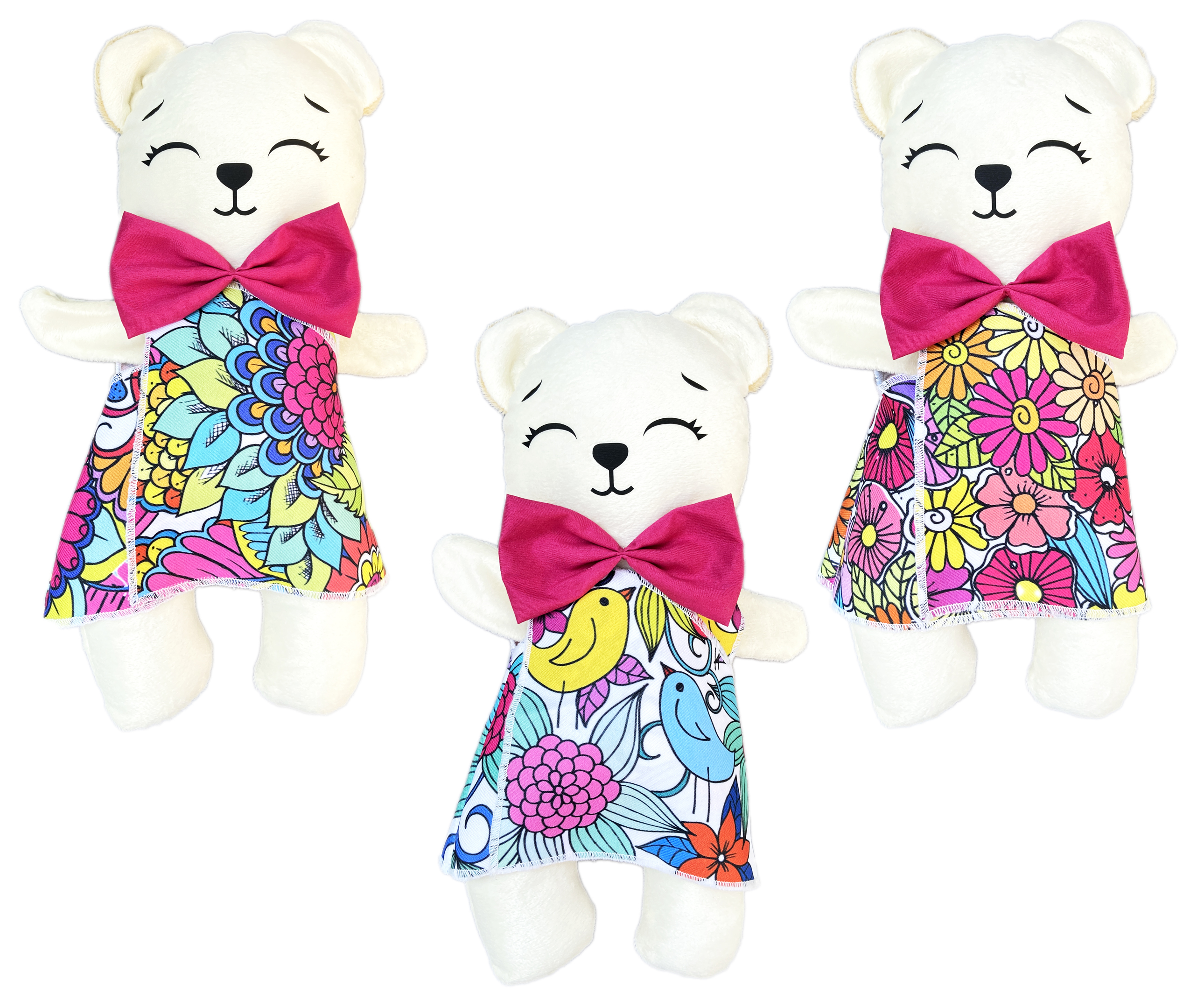 Foto 6 pulgar | Oso De Peluche Mandala 3 Vestidos Lavables Altus  Peluche Blanco Con Plumones Juguete Educativo