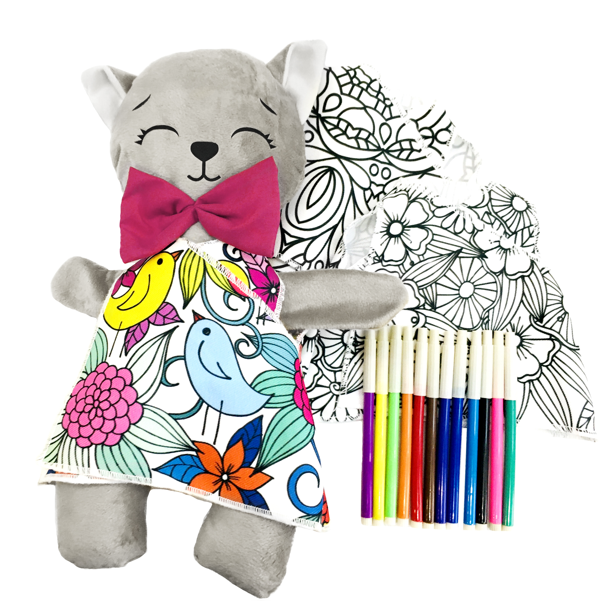 Foto 2 pulgar | Gato De Peluche Mandala 3 Vestidos Lavables Altus  Peluche Gris Con Plumones Juguete Educativo