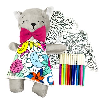 Foto 1 | Gato De Peluche Mandala 3 Vestidos Lavables Altus Peluche Gris Con Plumones Juguete Educativo