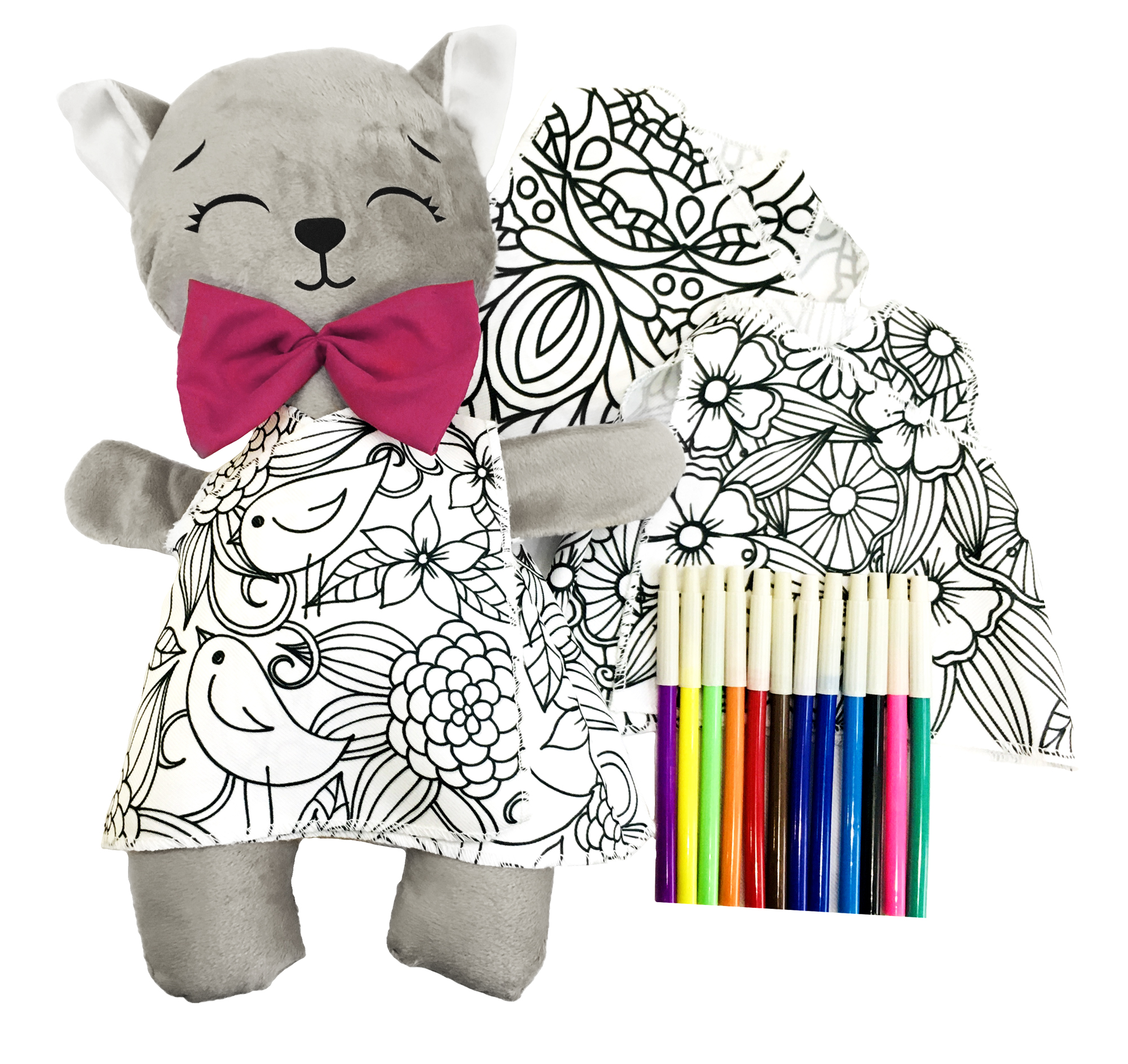 Foto 4 pulgar | Gato De Peluche Mandala 3 Vestidos Lavables Altus  Peluche Gris Con Plumones Juguete Educativo