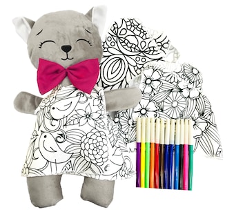 Foto 3 | Gato De Peluche Mandala 3 Vestidos Lavables Altus Peluche Gris Con Plumones Juguete Educativo