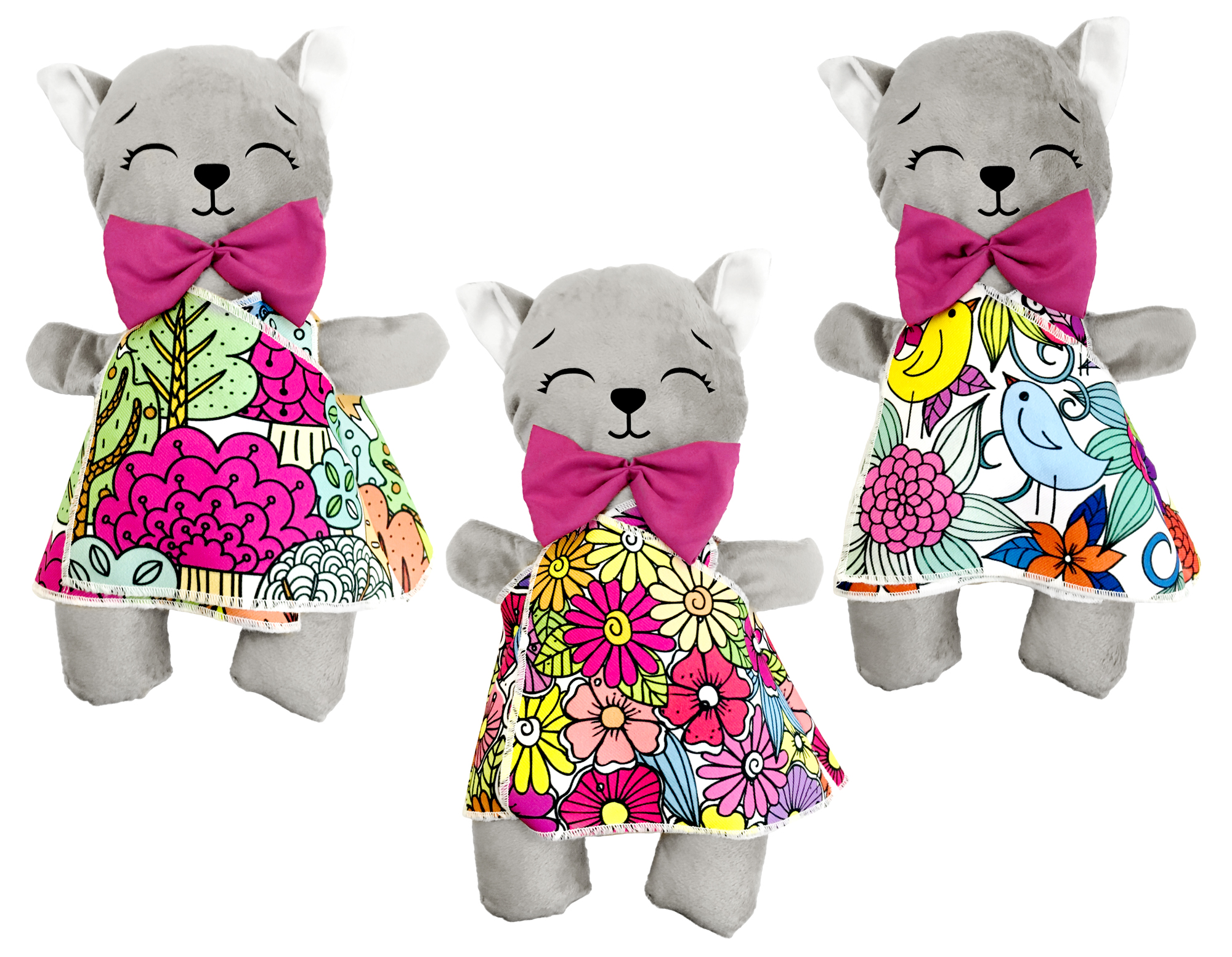 Foto 6 pulgar | Gato De Peluche Mandala 3 Vestidos Lavables Altus  Peluche Gris Con Plumones Juguete Educativo