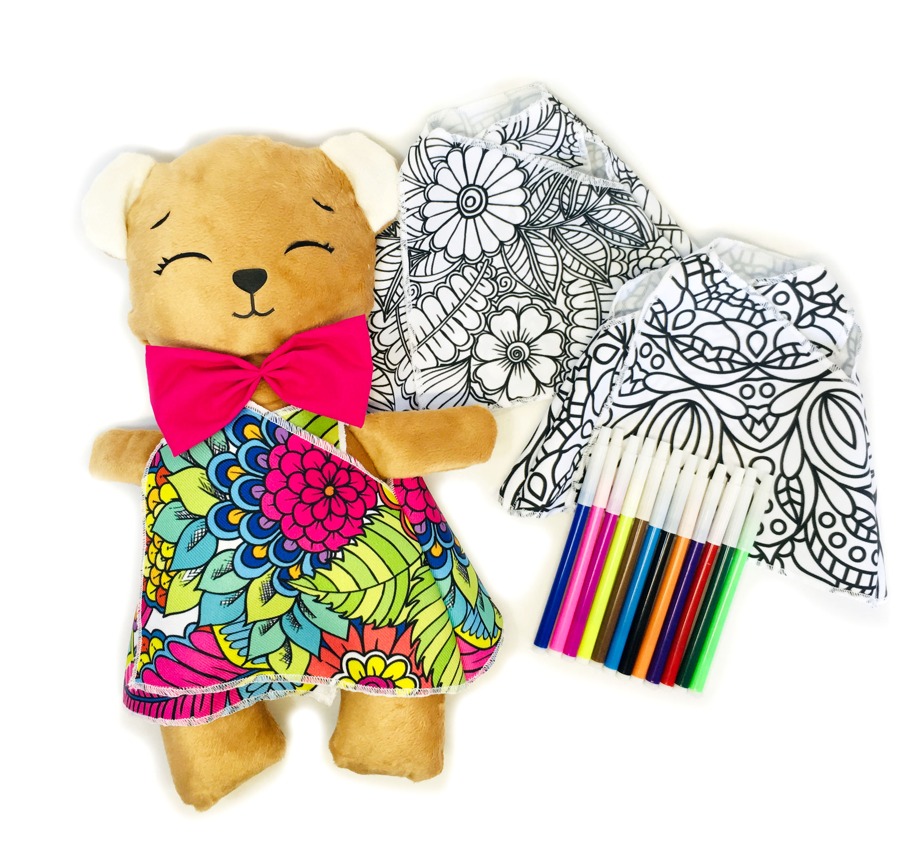 Oso De Peluche Mandala 3 Vestidos Lavables Altus  Peluche Café Con Plumones Juguete Educativo