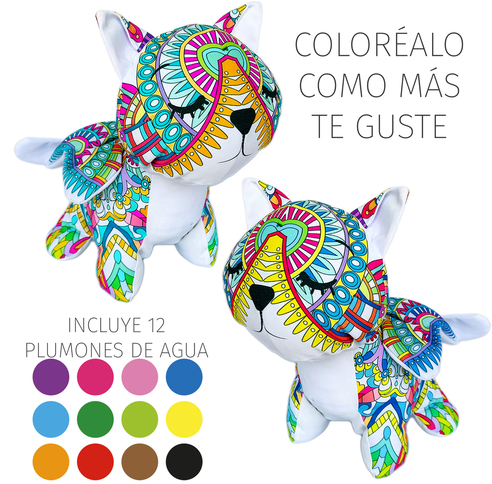 Foto 5 pulgar | Gato De Peluche Mandala Lavable Altus Peluche Con Plumones Juguete Educativo