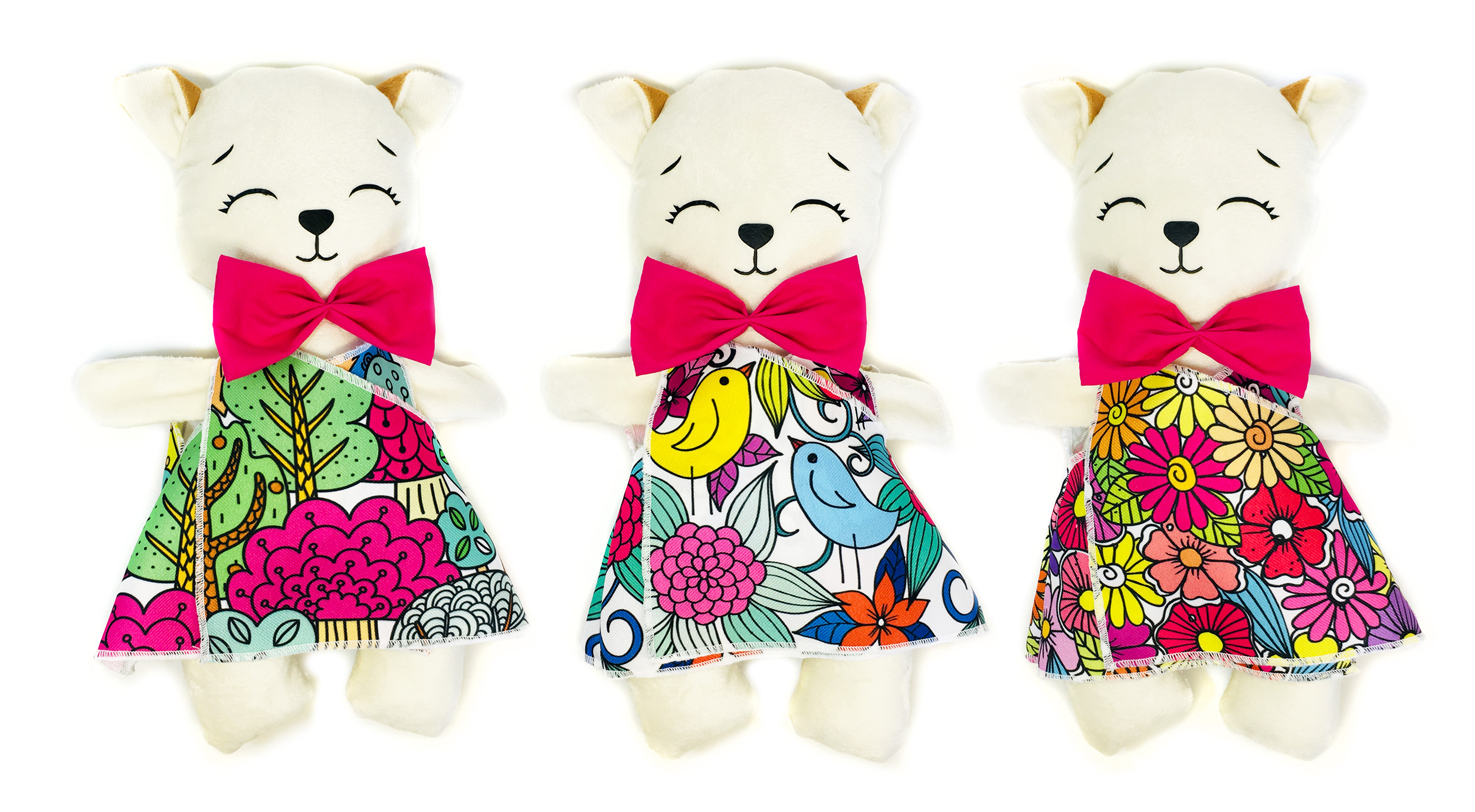 Foto 6 pulgar | Gato De Peluche Mandala 3 Vestidos Lavables Altus  Peluche Blanco Con Plumones Juguete Educativo