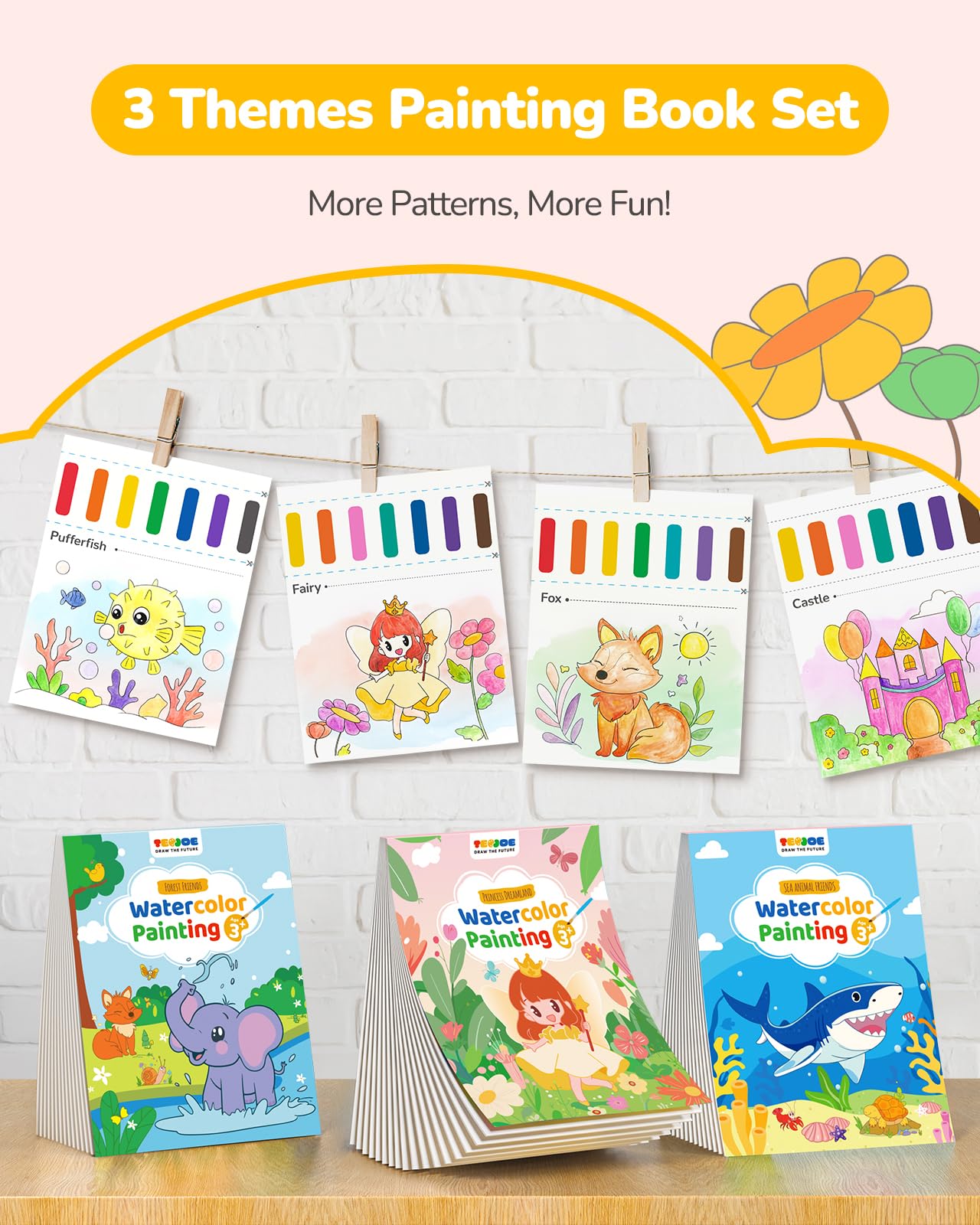 Foto 2 | Set De Pintura Acuarela Tecjoe, Paquete De 3 Pinturas Con Libros Para Colorear Al Agua - Venta Internacional.