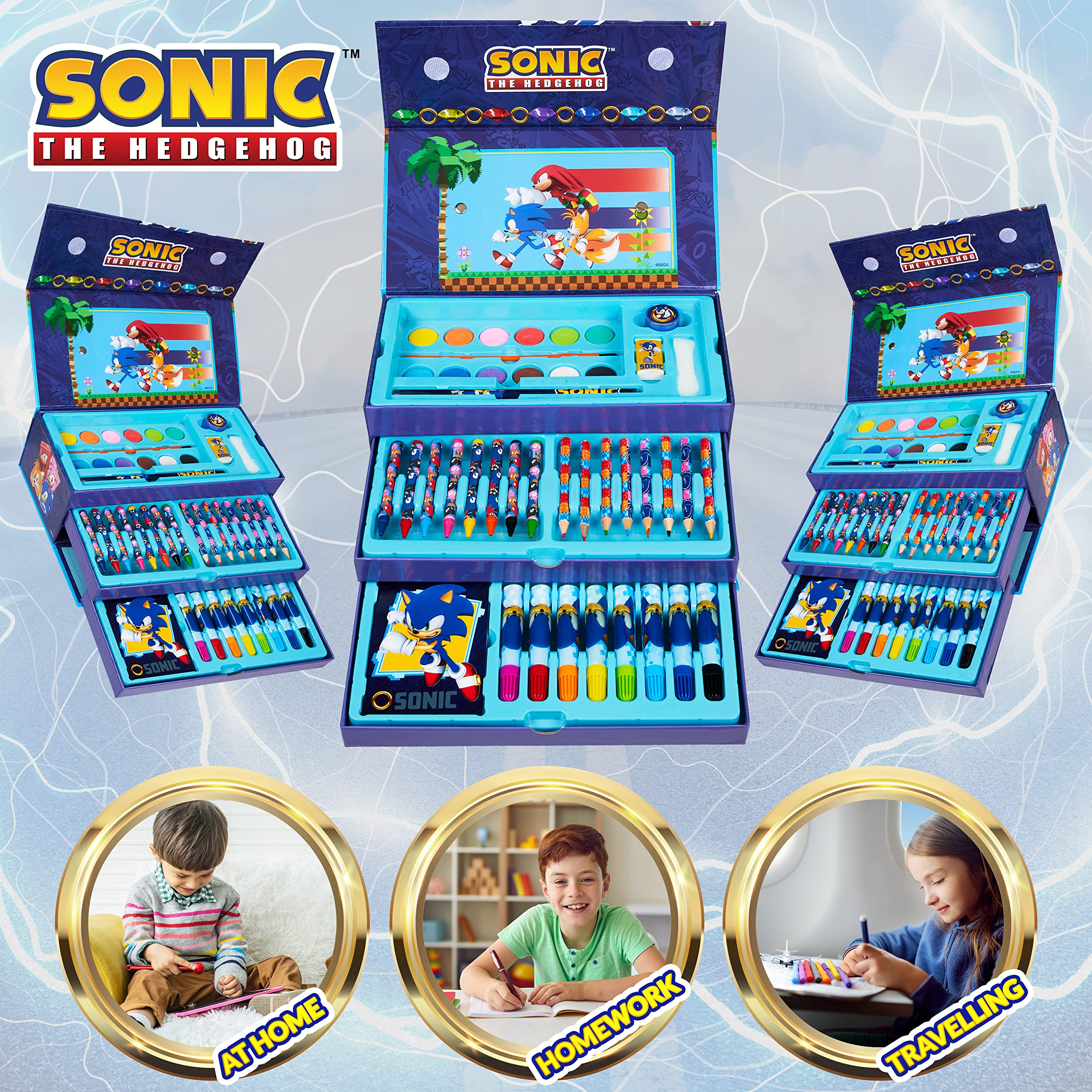 Foto 7 pulgar | Set De Arte Sonic The Hedgehog Para Niños Con Más De 40 Piezas Y Estuche - Venta Internacional.