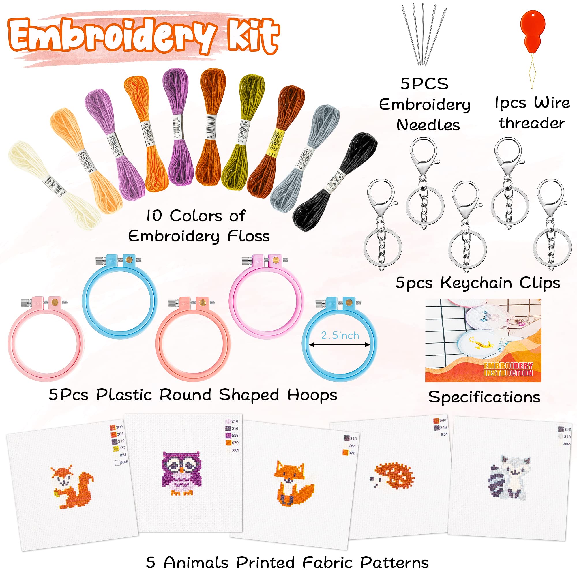 Foto 3 pulgar | Kit De Bordado Watinc Estampado En Punto De Cruz, Llavero Diy Para Niños - Venta Internacional.