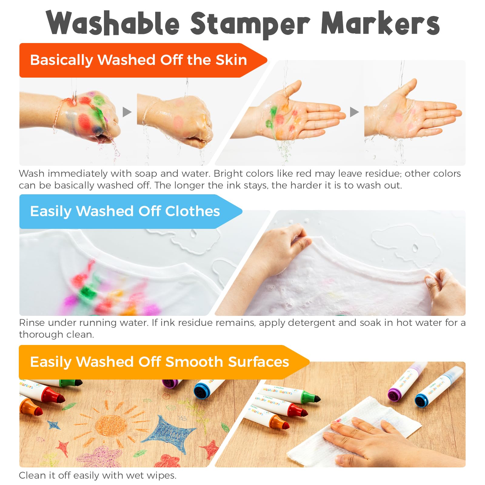 Foto 3 | Marcadores Lavables Ohuhu Stamper, 12 Colores, A Base De Agua, Para Niños De 3 Años O Más - Venta Internacional.