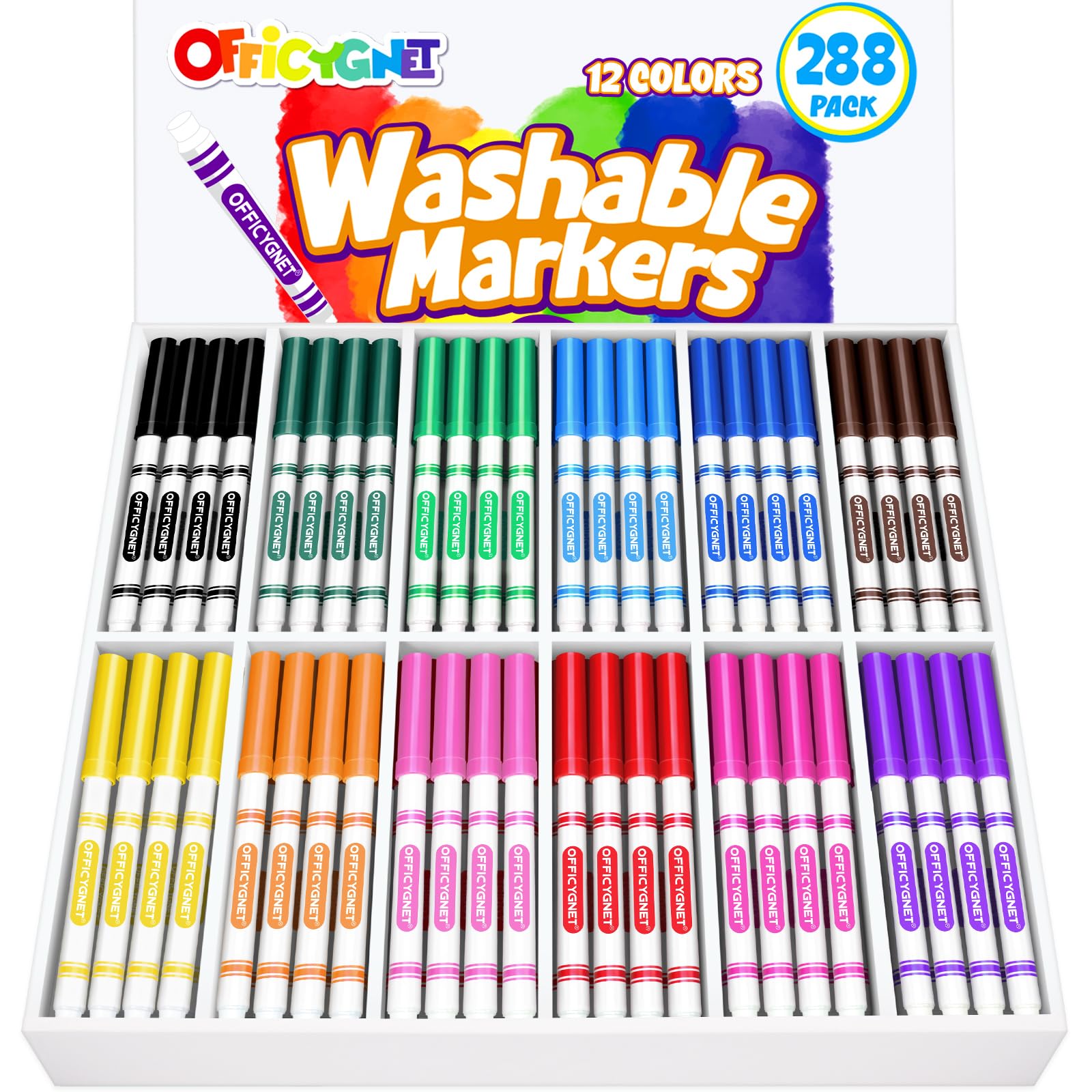Foto 1 | Rotuladores Lavables Officygnet, 288 Unidades, En 12 Colores Surtidos - Venta Internacional.