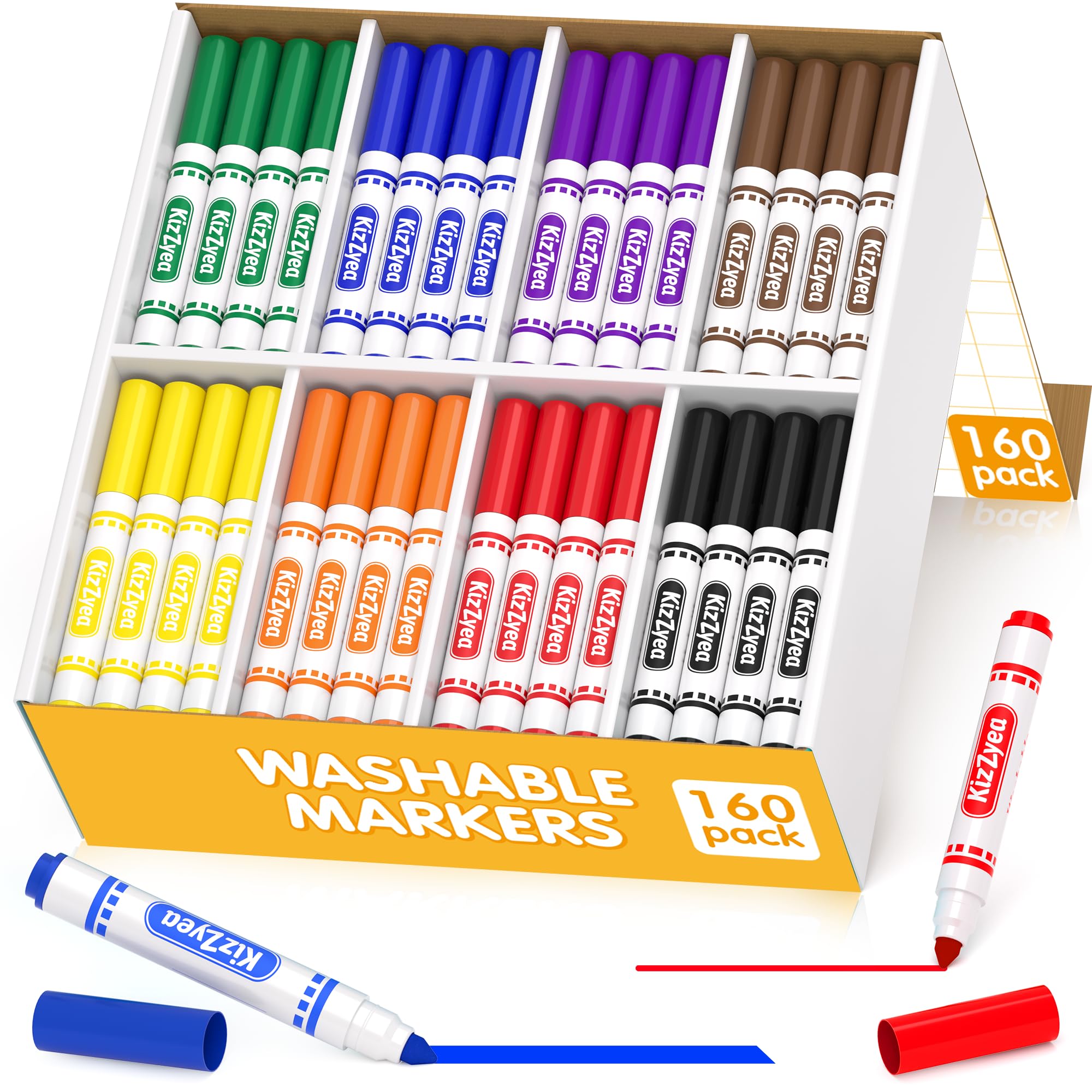 Foto 1 | Marcadores Lavables Kizzyea, 160 Unidades, Para Niños, 8 Colores A Granel - Venta Internacional.