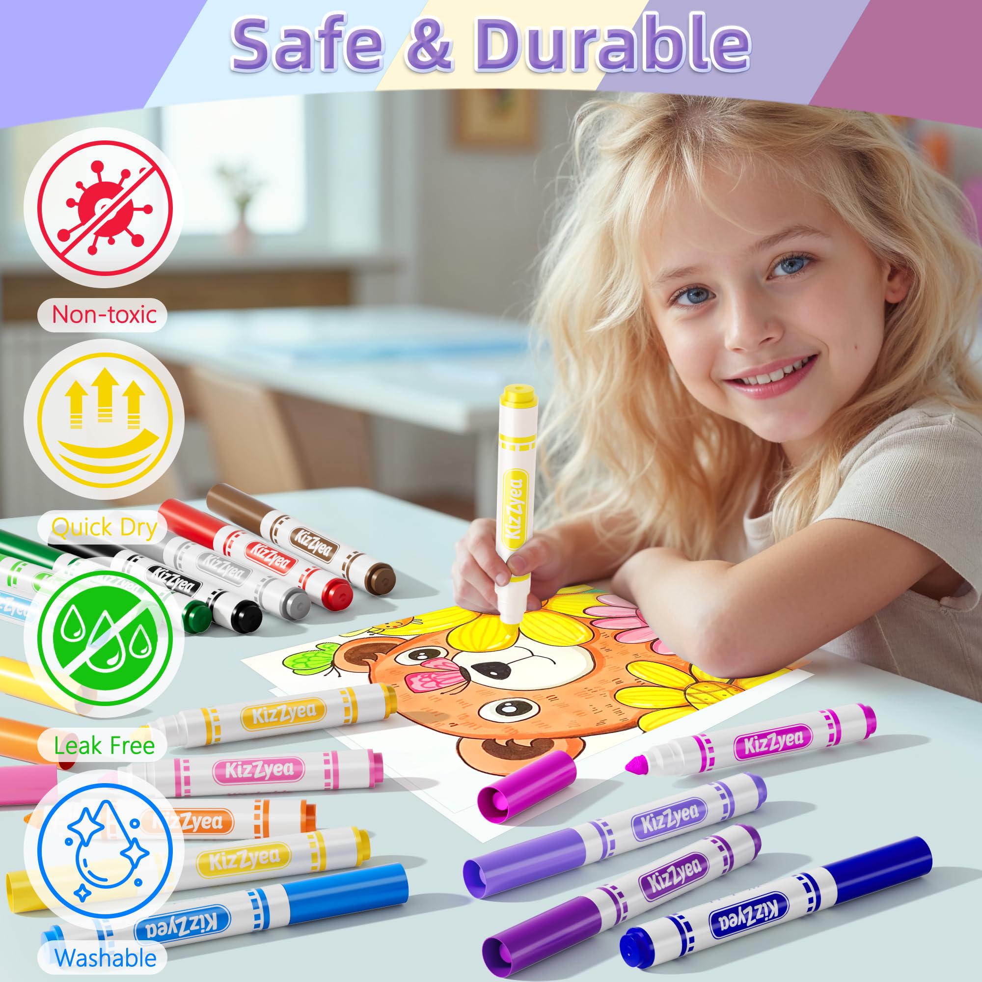 Foto 4 pulgar | Rotuladores Lavables Kizzyea 256 Unidades Para Niños, 16 Colores A Granel - Venta Internacional.