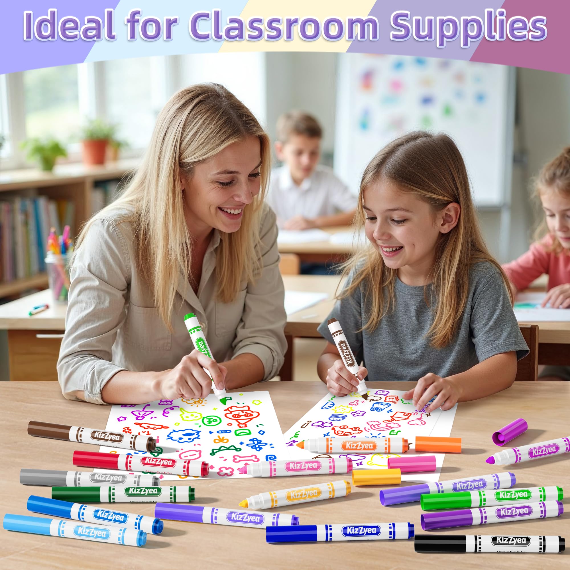Foto 4 | Rotuladores Lavables Kizzyea 256 Unidades Para Niños, 16 Colores A Granel - Venta Internacional.