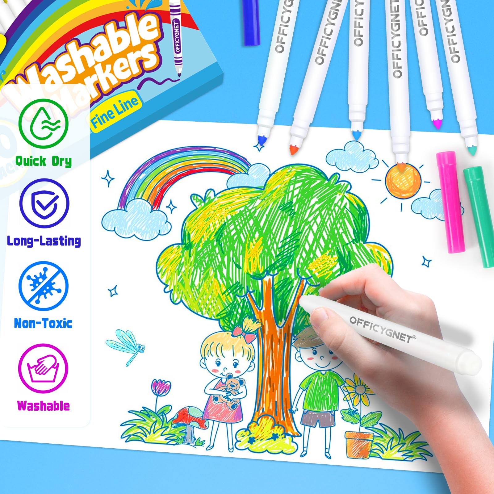 Foto 3 pulgar | Rotuladores Lavables Officygnet, 40 Unidades, Líneas Finas, Para Niños De Más De 3 Años - Venta Internacional.