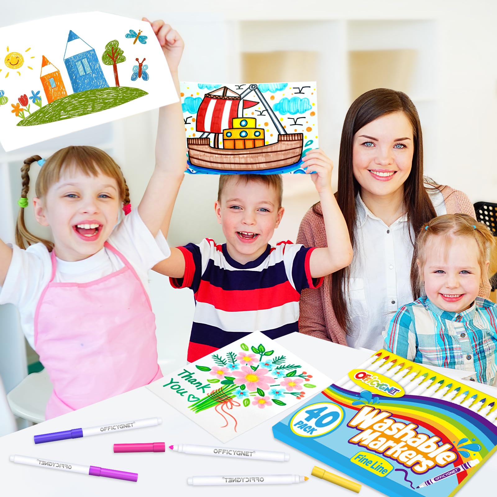 Foto 5 | Rotuladores Lavables Officygnet, 40 Unidades, Líneas Finas, Para Niños De Más De 3 Años - Venta Internacional.