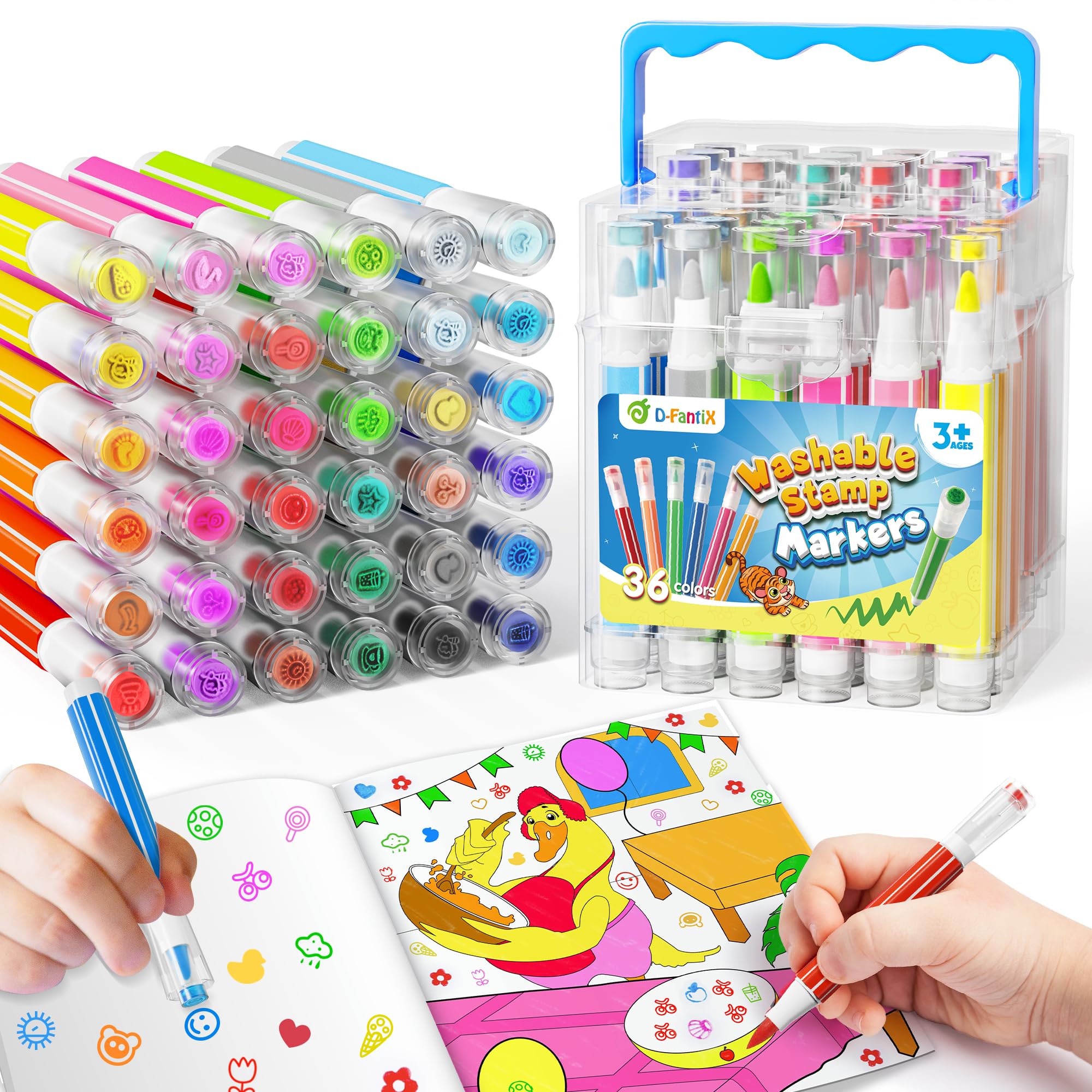 Foto 2 pulgar | Rotuladores Lavables D-fantix De 36 Colores Con Libros Para Colorear Y Soporte - Venta Internacional.