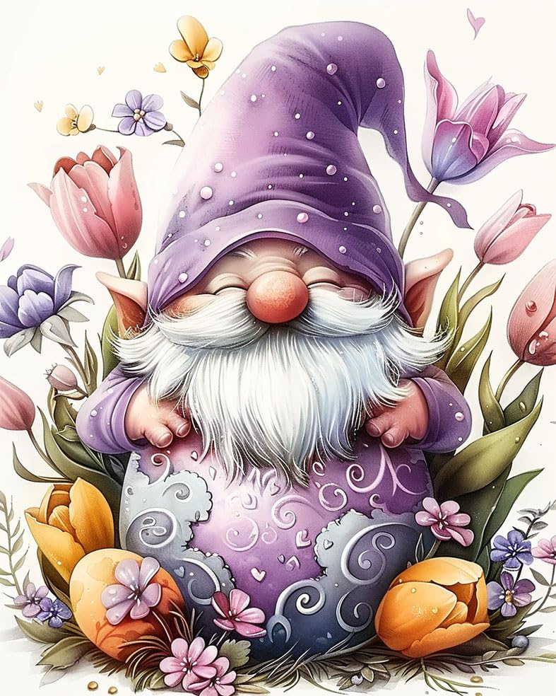 Pinta Por Números El Pequeño Gnomo Y Flores Con Acrílico - Venta Internacional.