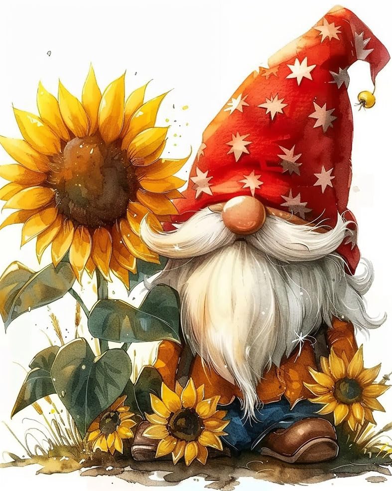 Kit Paint By Numbers Para Adultos Con Marco, Diseño De Gnomos Y Girasoles - Venta Internacional.