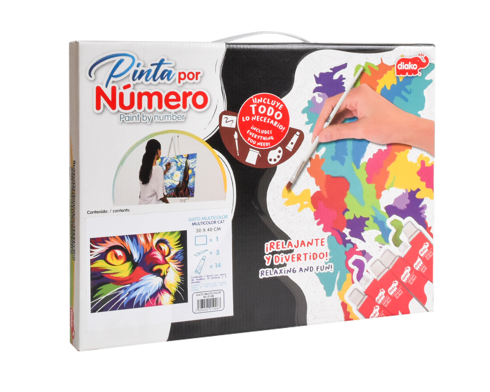 Foto 4 pulgar | Pinta Por Número Diako Gato Multicolor Lienzo Y Pinturas Acrílicas