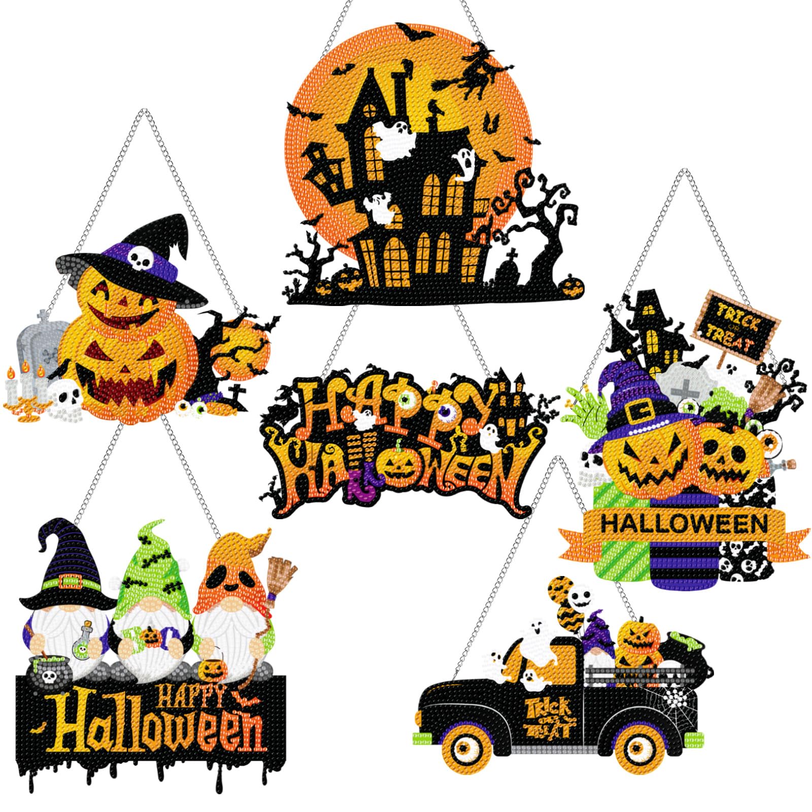 Foto 2 pulgar | Juego De Letreros Colgantes Con Pintura De Diamantes De Halloween Zonon 5d, 6 Unidades - Venta Internacional.