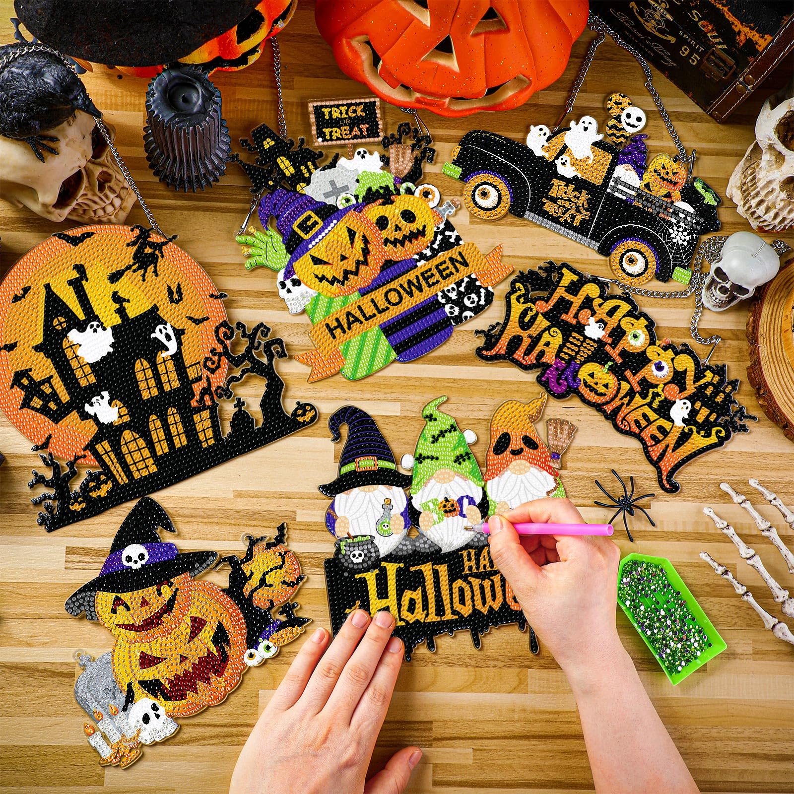 Foto 3 pulgar | Juego De Letreros Colgantes Con Pintura De Diamantes De Halloween Zonon 5d, 6 Unidades - Venta Internacional.