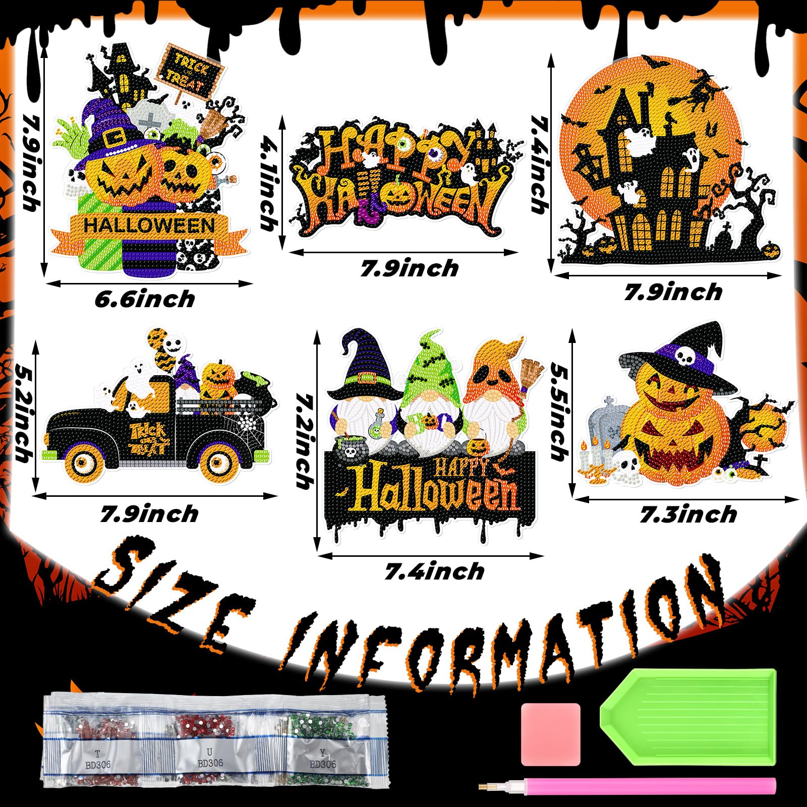 Foto 5 pulgar | Juego De Letreros Colgantes Con Pintura De Diamantes De Halloween Zonon 5d, 6 Unidades - Venta Internacional.