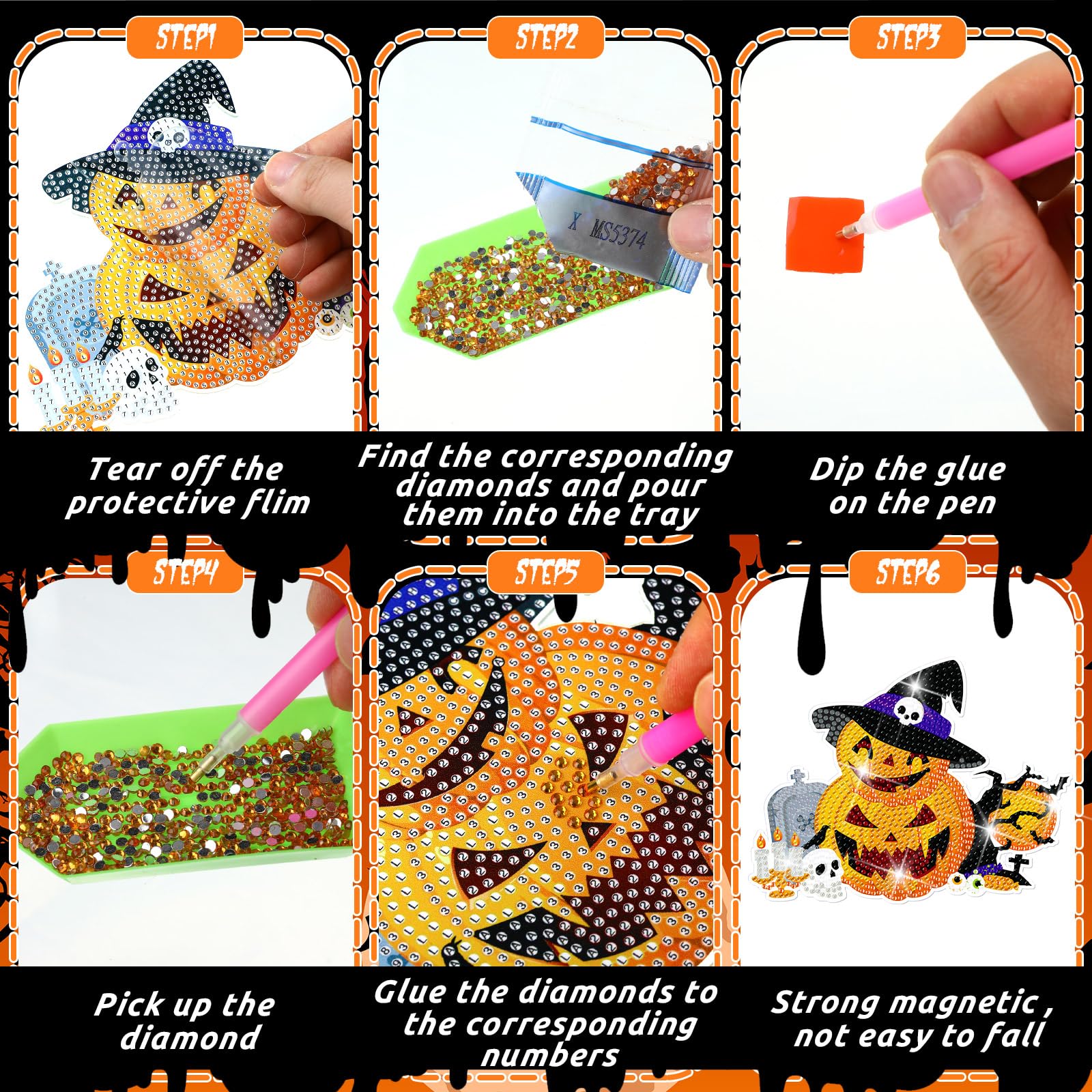 Foto 7 pulgar | Juego De Letreros Colgantes Con Pintura De Diamantes De Halloween Zonon 5d, 6 Unidades - Venta Internacional.