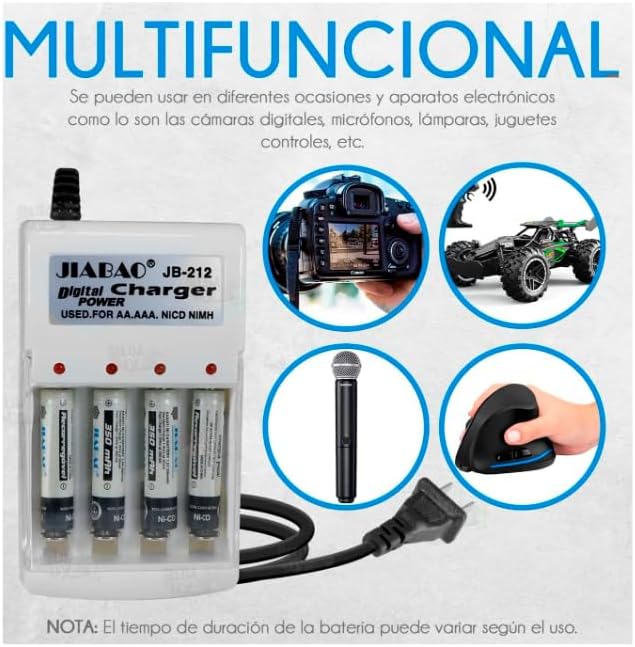 Foto 3 pulgar | Cargador De Pilas Para Baterias Aa Y Aaa + 4 Pilas Aa Recargables