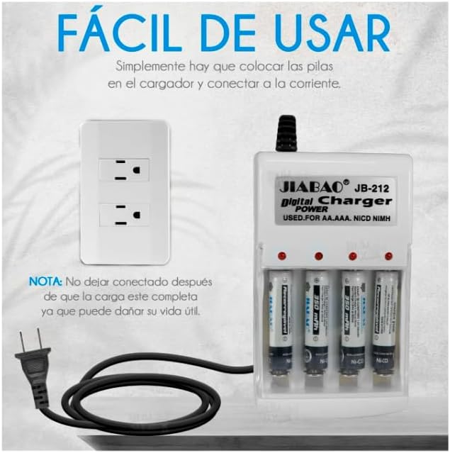 Foto 4 pulgar | Cargador De Pilas Para Baterias Aa Y Aaa + 4 Pilas Aa Recargables