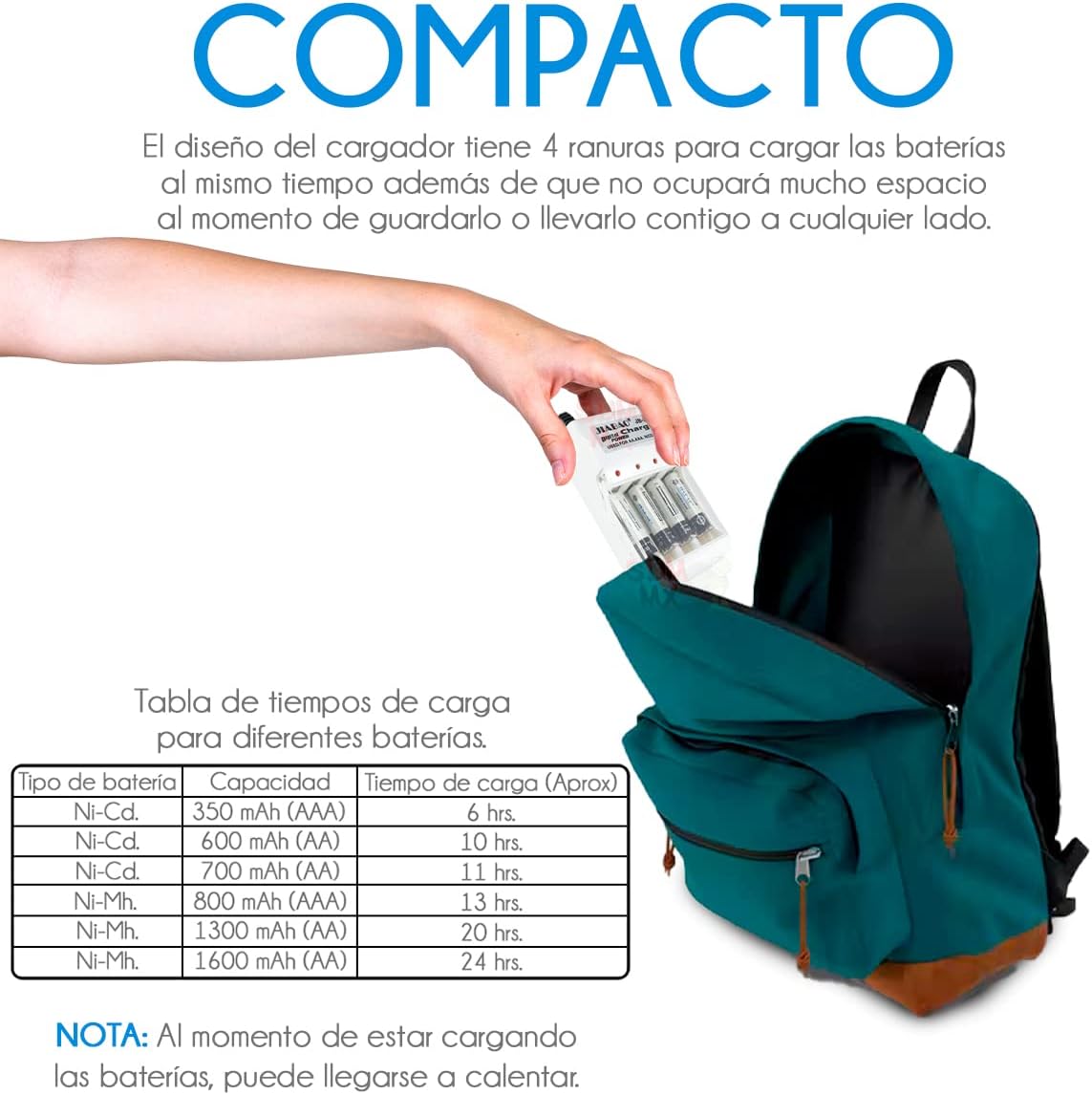 Foto 6 pulgar | Cargador De Pilas Para Baterias Aa Y Aaa + 4 Pilas Aa Recargables