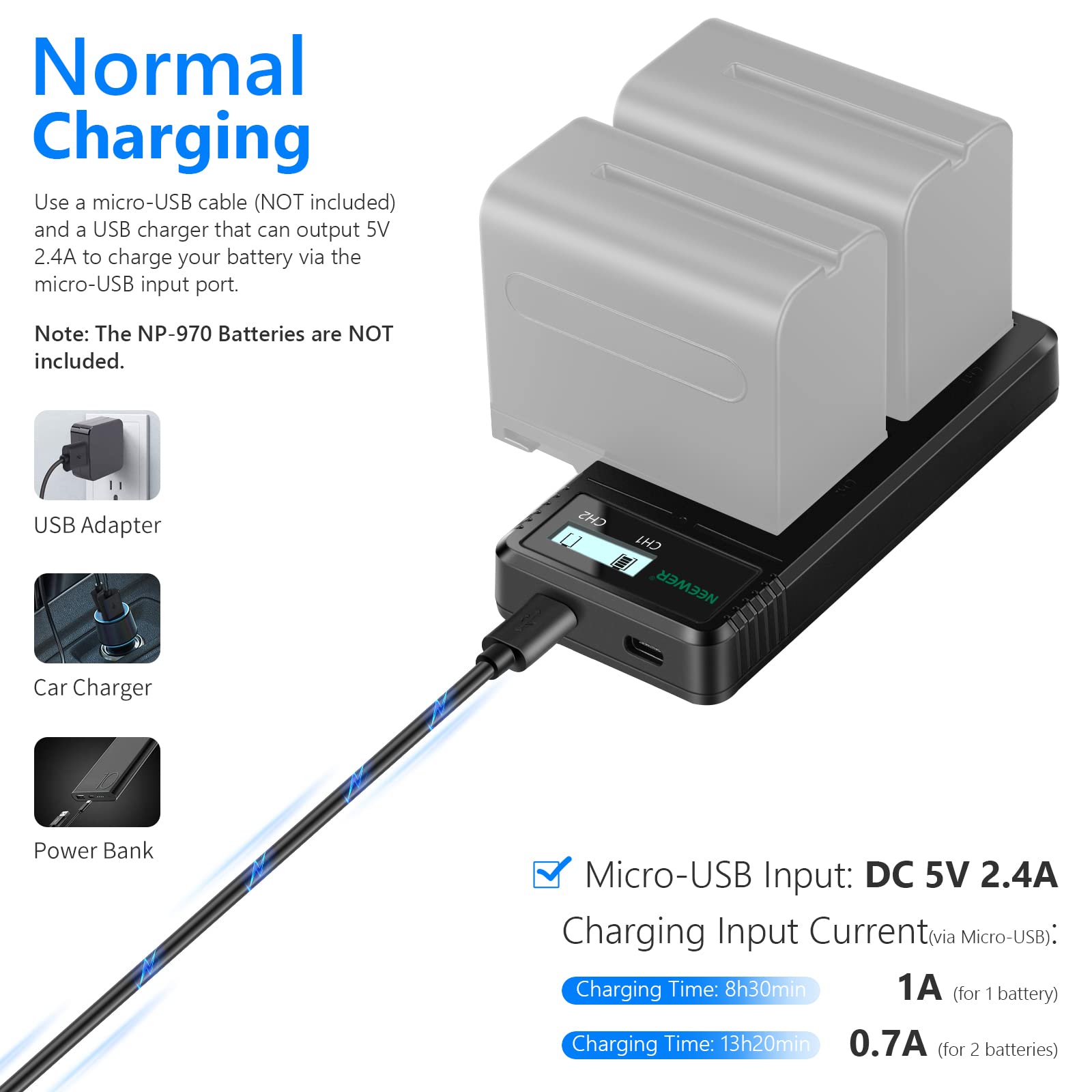 Foto 5 pulgar | Cargador Usb Dual Neewer para Sony Np-f970 Np-f960 Np-f950 - Venta Internacional