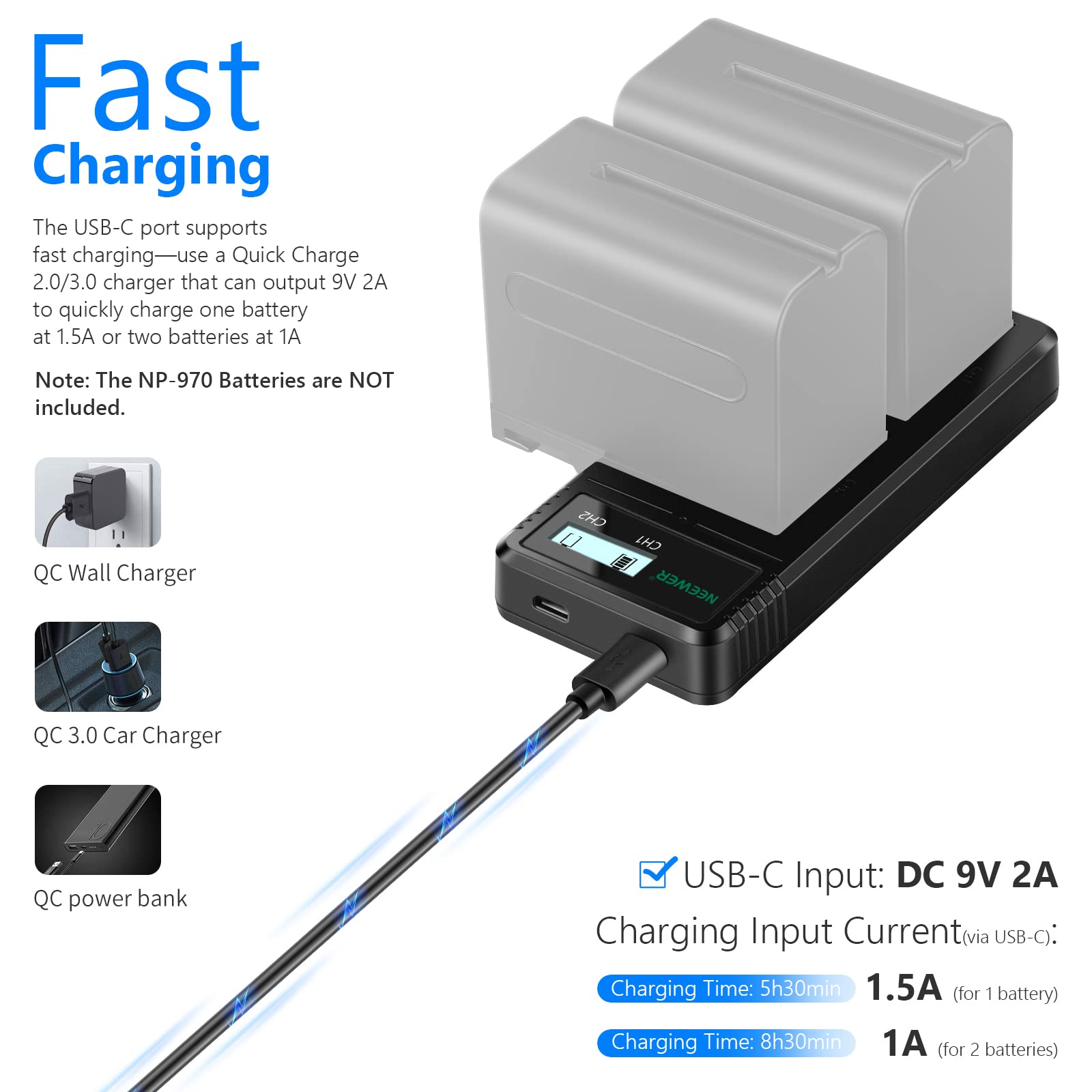 Foto 6 pulgar | Cargador Usb Dual Neewer para Sony Np-f970 Np-f960 Np-f950 - Venta Internacional