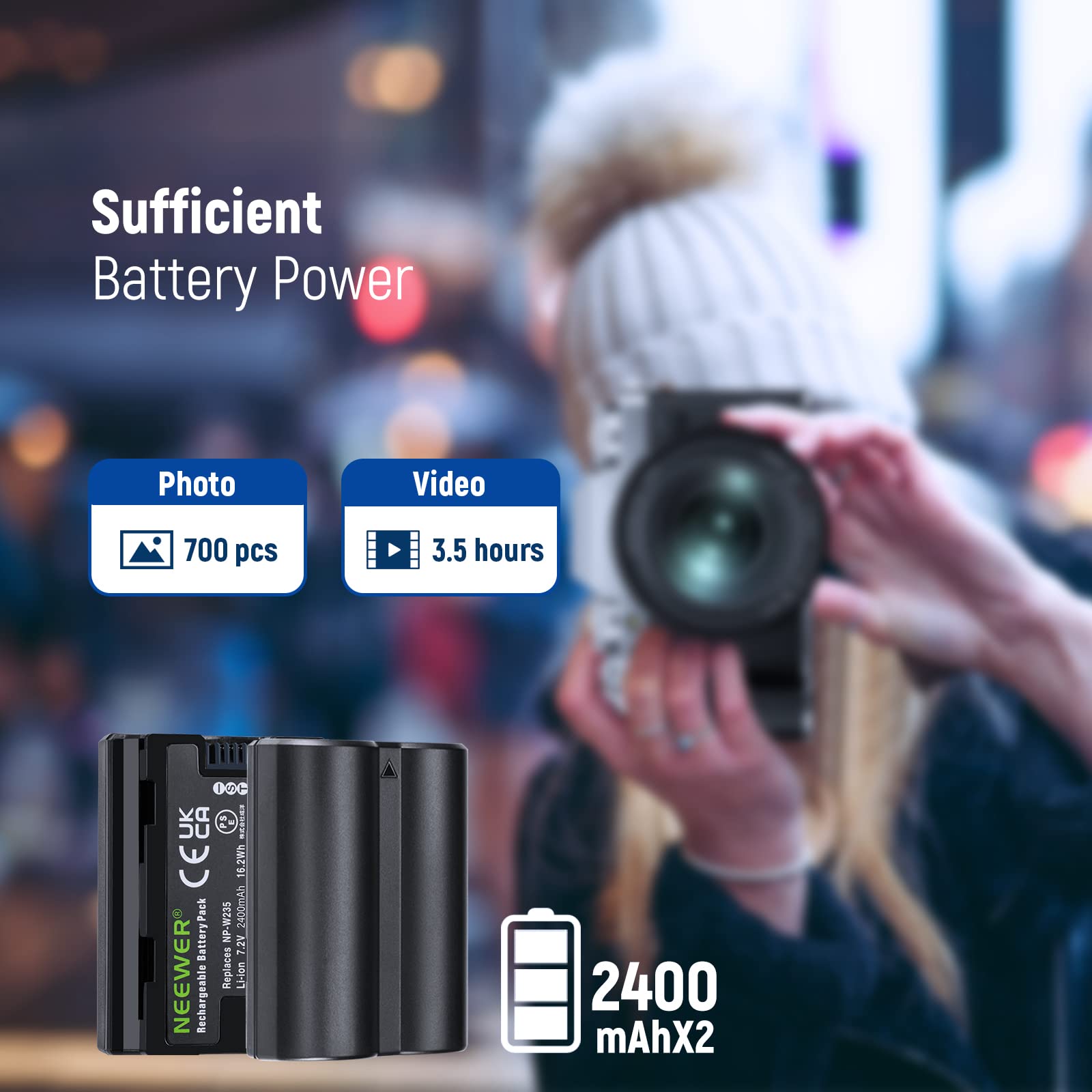 Foto 2 | Set De Cargador De Batería Para Cámara Neewer Np-w235 Con 2 X 2400 Mah - Venta Internacional.
