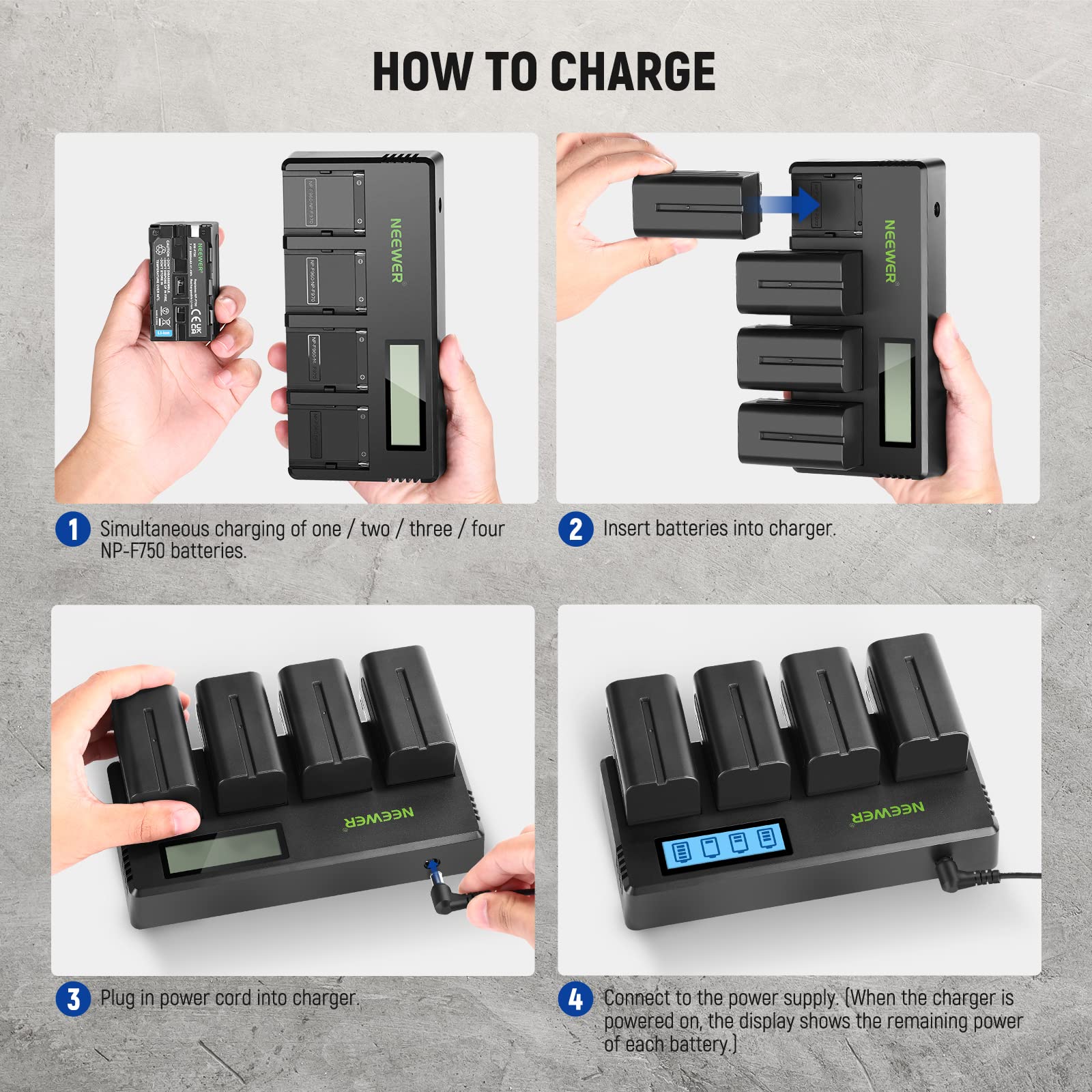 Foto 8 pulgar | Baterías De Repuesto Neewer Np-f750 7,4 V 5600 Mah (x4) Con Cargador - Venta Internacional.