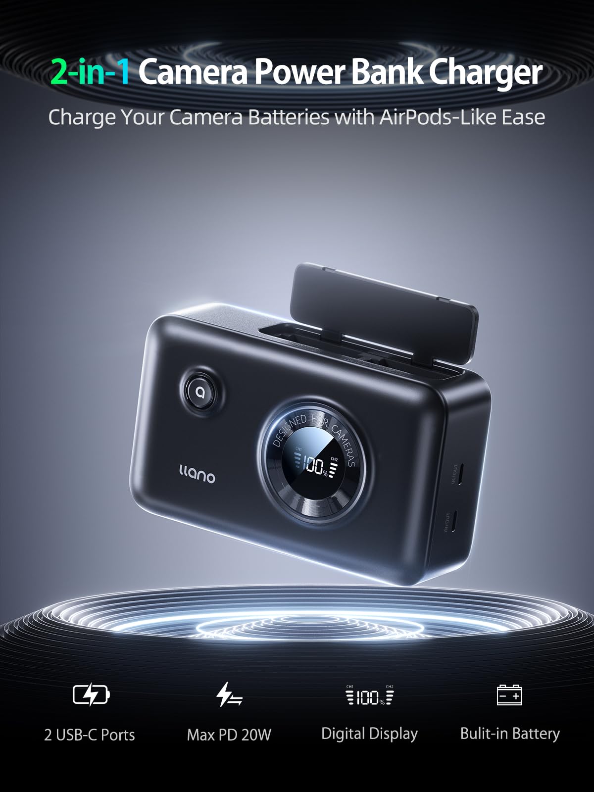 Foto 2 | Cargador De Cámara Llano Np-fz100 Con Batería Externa De 12400 Mah De 20 W - Venta Internacional.