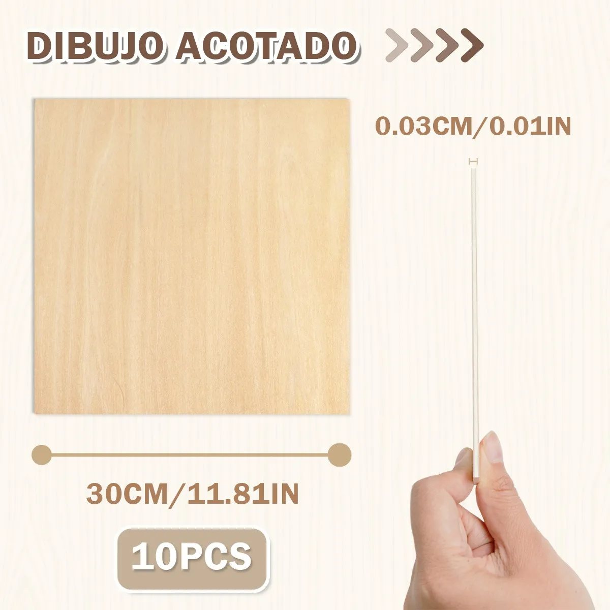 Foto 3 pulgar | 10pz Manualidades Diy Con Madera De Balsa  Lab.g 30 X 30 Cm Cafe Claro