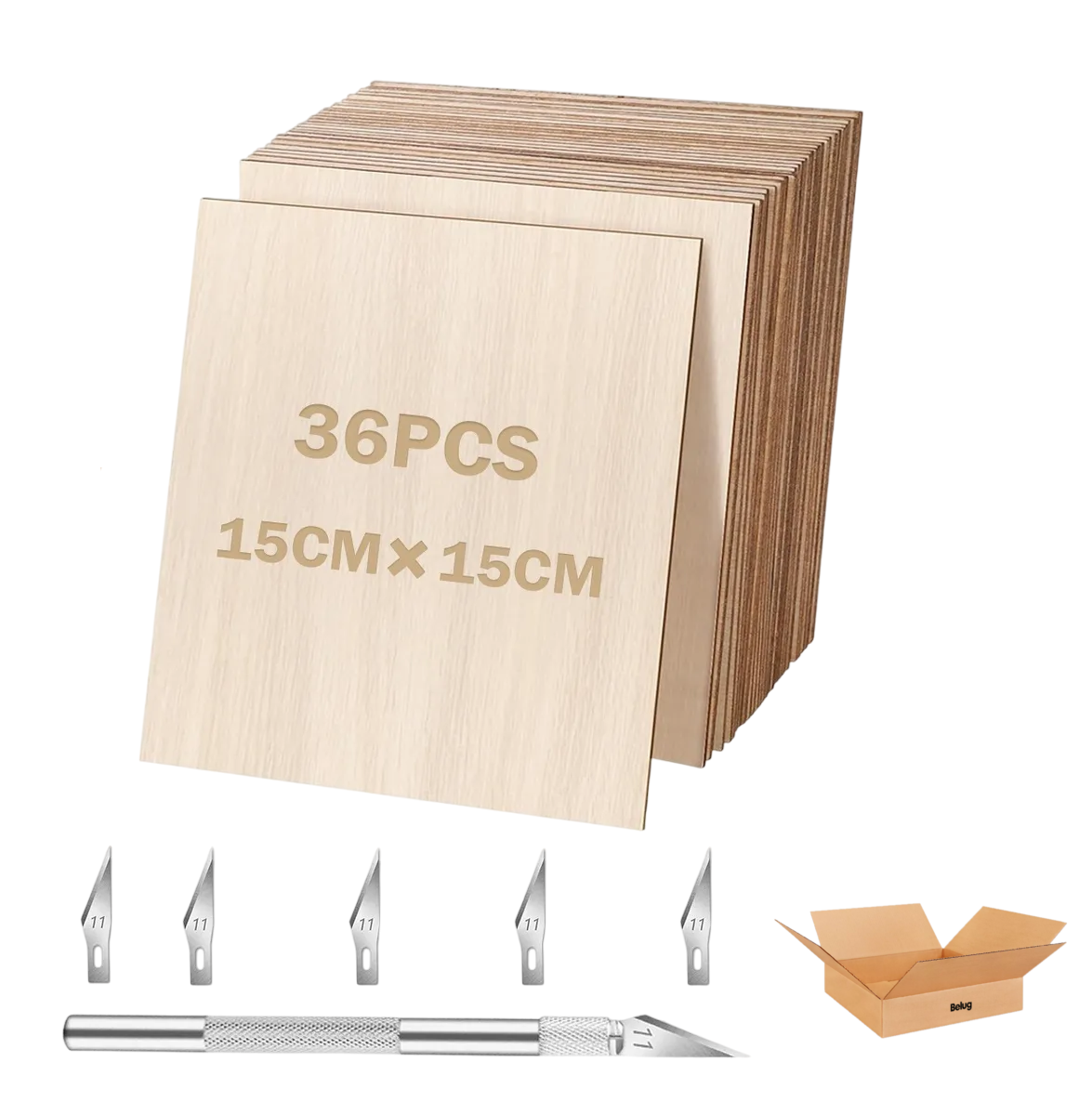 Foto 2 pulgar | 36pcs Diy Artesanía Láminas De Madera  Belug De Balsa 15 X 15 Cm Cafe Claro