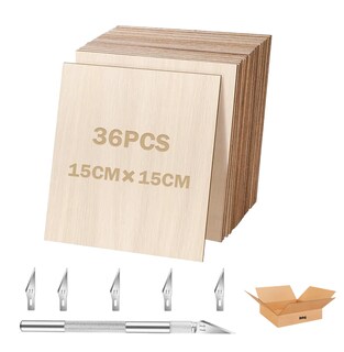 Foto 1 | 36pcs Diy Artesanía Láminas De Madera Belug De Balsa 15 X 15 Cm Cafe Claro