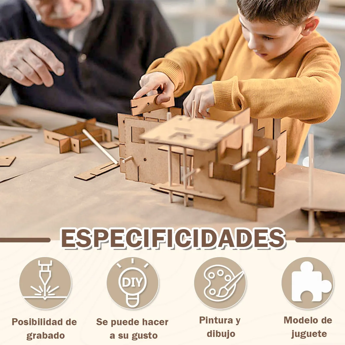 Foto 3 pulgar | 36pcs Diy Artesanía Láminas De Madera  Belug De Balsa 15 X 15 Cm Cafe Claro
