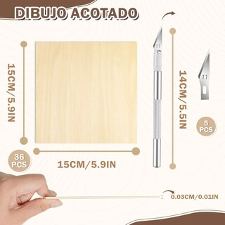 Foto 3 | 36pcs Diy Artesanía Láminas De Madera Belug De Balsa 15 X 15 Cm Cafe Claro