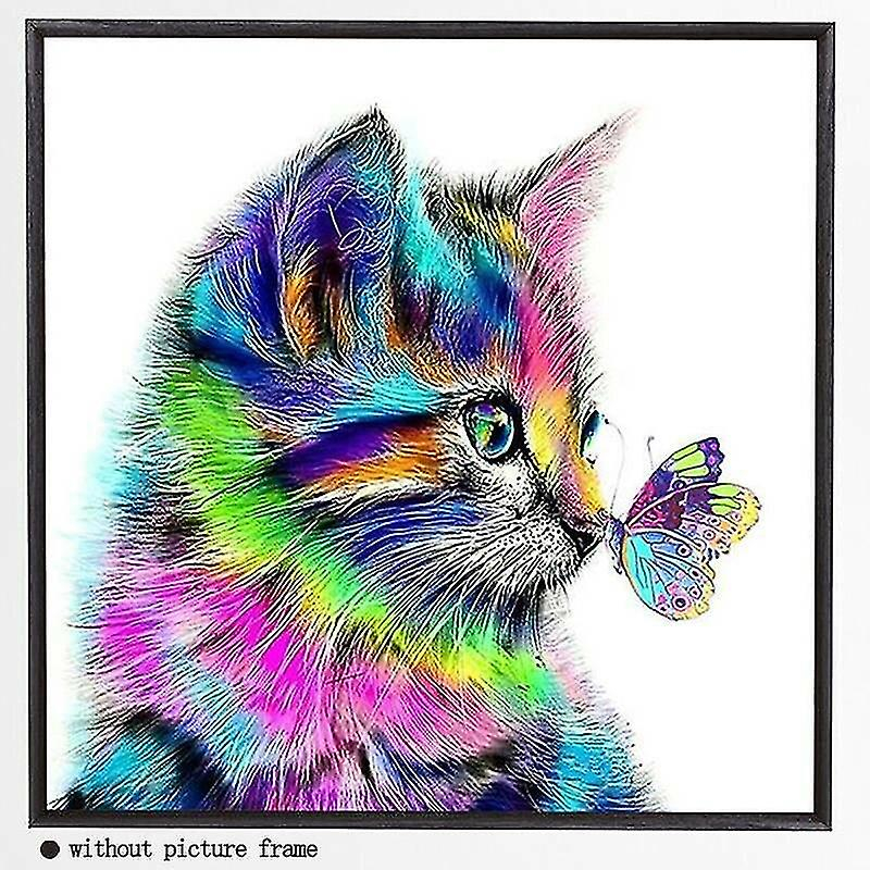 Foto 2 pulgar | Kit De Pintura Con Diamantes Huoguo 5d Rainbow Cat Butterfly 30x30 Cm - Venta Internacional.