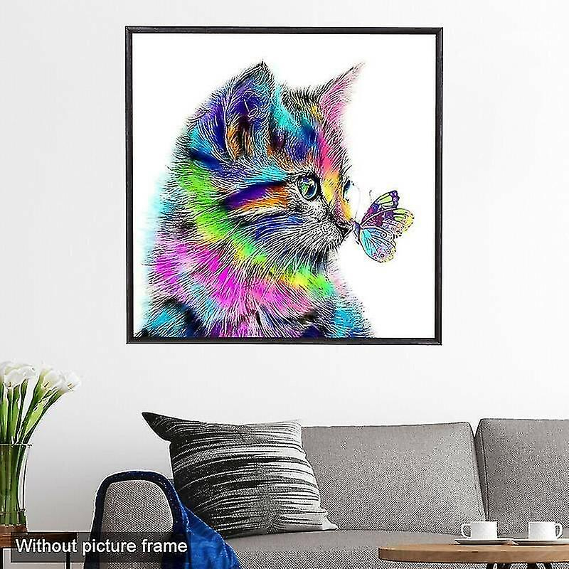 Foto 3 pulgar | Kit De Pintura Con Diamantes Huoguo 5d Rainbow Cat Butterfly 30x30 Cm - Venta Internacional.