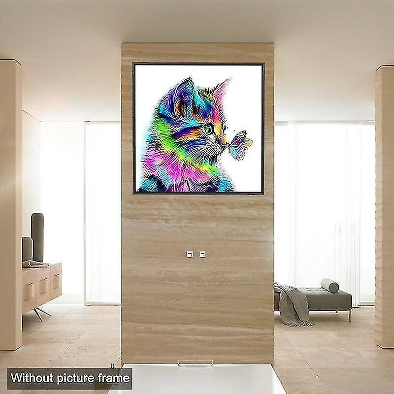 Foto 4 pulgar | Kit De Pintura Con Diamantes Huoguo 5d Rainbow Cat Butterfly 30x30 Cm - Venta Internacional.