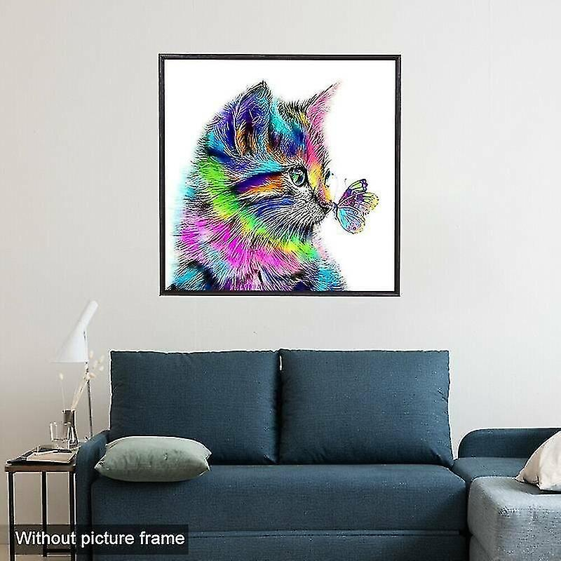 Foto 5 pulgar | Kit De Pintura Con Diamantes Huoguo 5d Rainbow Cat Butterfly 30x30 Cm - Venta Internacional.