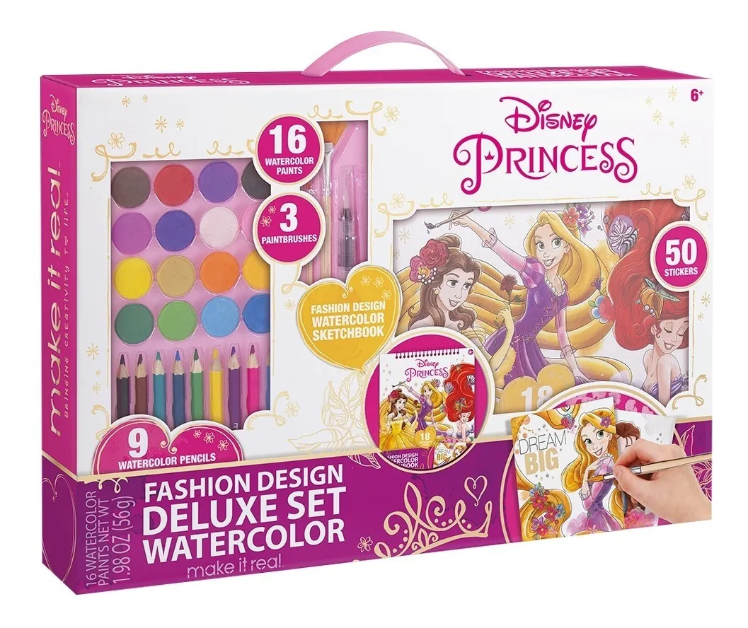 Set de Princesas Disney Cuaderno Boceto Diseño Moda Acuarela Deluxe