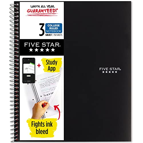 Venta Internacional- Cuaderno Five Stars + App Estudio 3 Materias Papel Rayado 150 Hojas 11'' X 8-1/2 Negro 1 Pieza