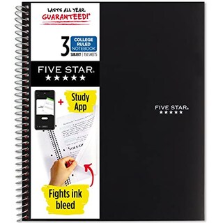 Foto 2 | Venta Internacional- Cuaderno Five Stars + App Estudio 3 Materias Papel Rayado 150 Hojas 11'' X 8-1/2 Negro 1 Pieza