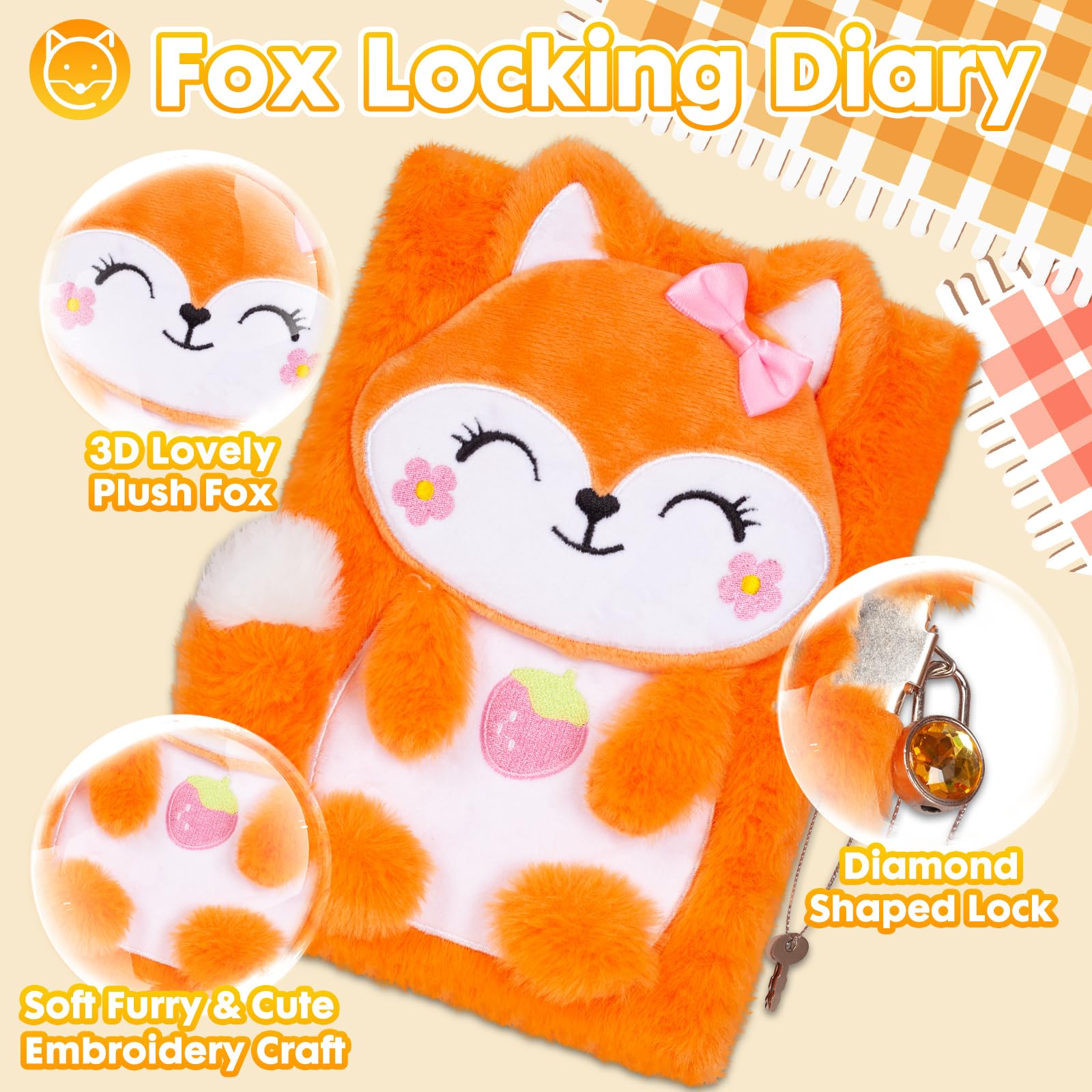 Foto 4 pulgar | Venta Internacional - Diario Plush Fox con Candado y 160 Páginas Rayadas
